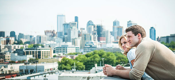couple looking out over city