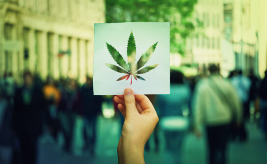 Hand,Holding,A,Paper,Sheet,With,Marijuana,Leaf,Symbol,Over