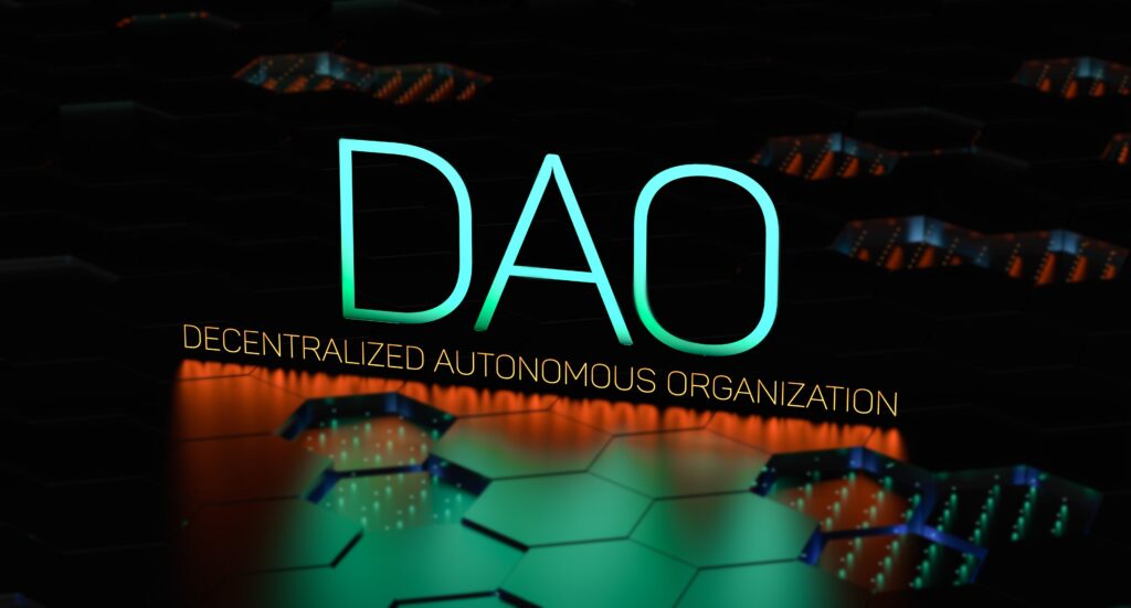Dao, ,Decentralized,Autonomous,Organization ,Dao,Concept,Text,On,Neon